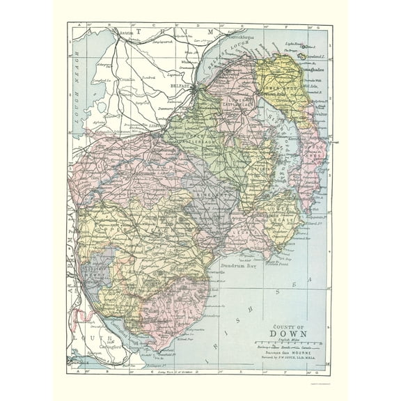 Historic Map - Down County Ireland - Bartholomew 1882 - 23 x 31.24 - Vintage Wall Art