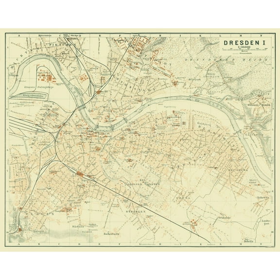 Historic Map - Dresden Germany - Baedeker 1914 - 28.83 x 23 - Vintage Wall Art