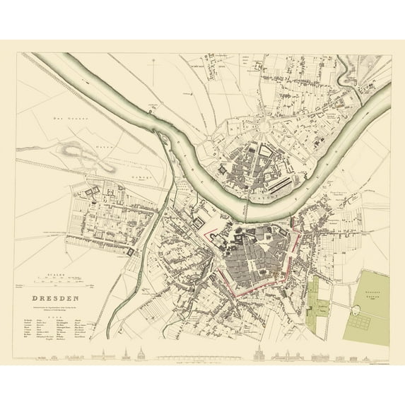Historic Map - Dresden Germany - Chapman 1833 - 23 x 28.54 - Vintage Wall Art