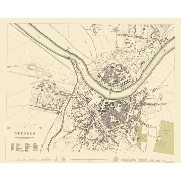 Historic Map - Dresden Germany - Chapman 1833 - 23 x 28.54 - Vintage Wall Art