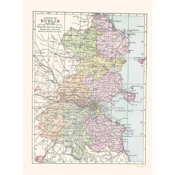 Historic Map - Dublin County Ireland - Bartholomew 1882 - 23 x 30.94 - Vintage Wall Art