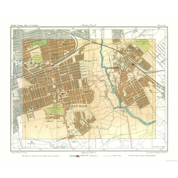 Historic Map - East Ham London England - Philip 1904 - 28.20 x 23 - Vintage Wall Art