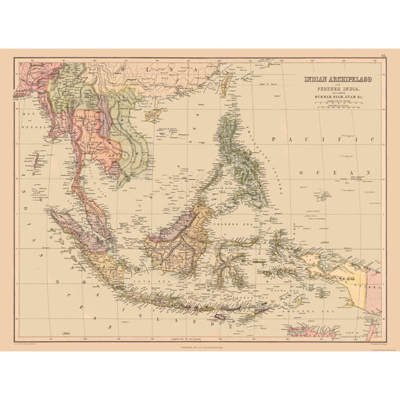 Historic Map - East Indies - Bartholomew 1867 - 30.38 x 23 - Vintage Wall Art