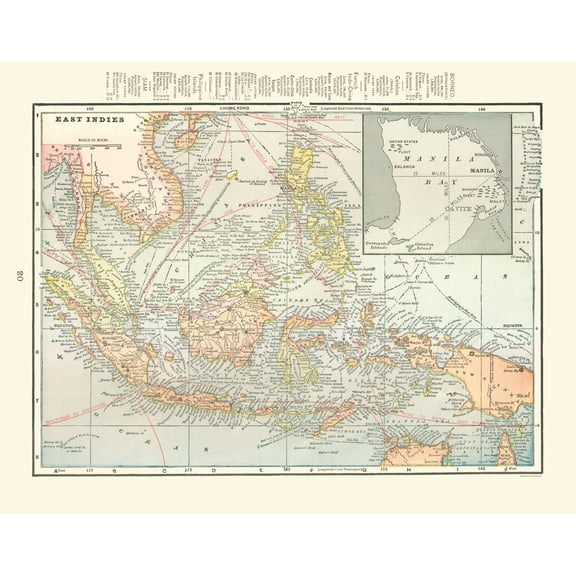 Historic Map - East Indies China Philippines - Cram 1898 - 23 x 29.19 - Vintage Wall Art