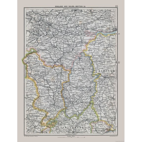 Historic Map - East Midlands England - Bartholomew 1892 - Vintage Wall Art