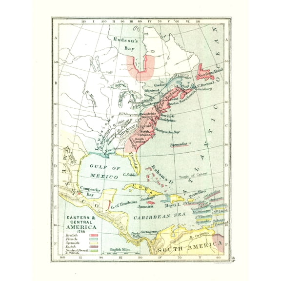 Historic Map - Eastern Central America - Gardiner 1755 - 23 x 29.80 - Vintage Wall Art