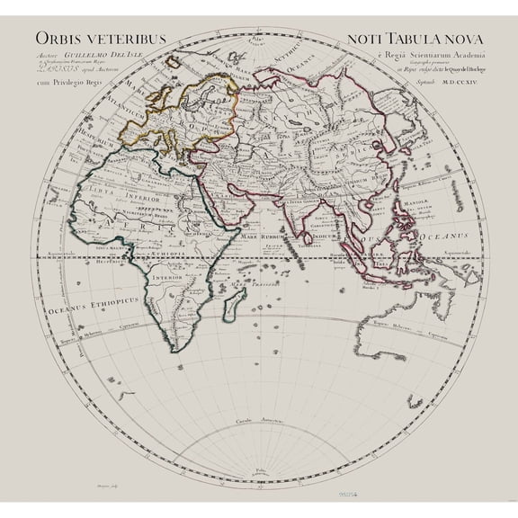 Historic Map - Eastern Hemisphere -De L'isle 1731 - 24.48 x 23 - Vintage Wall Art