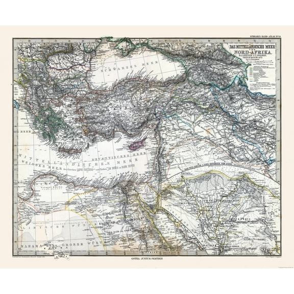 Historic Map - Eastern Mediterranean Sea North Africa - Stieler 1885 - 27.78 x 23 - Vintage Wall Art