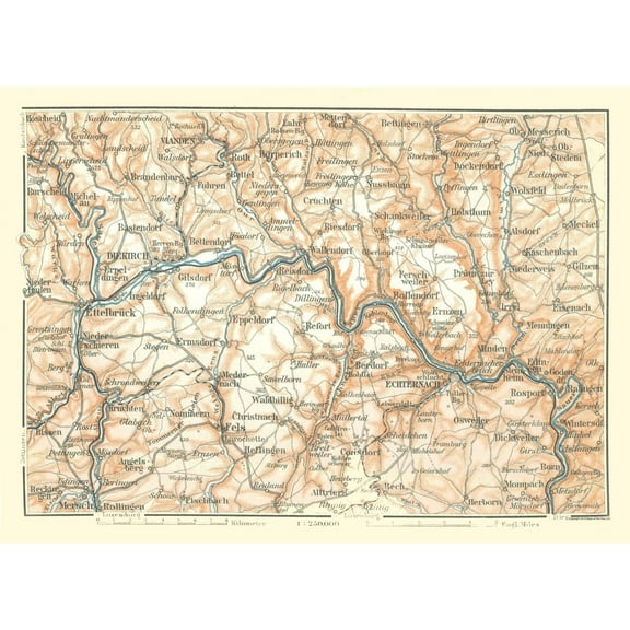 Historic Map - Echternach Luxembourg - Baedeker 1910 - 31.75 x 23 - Vintage Wall Art