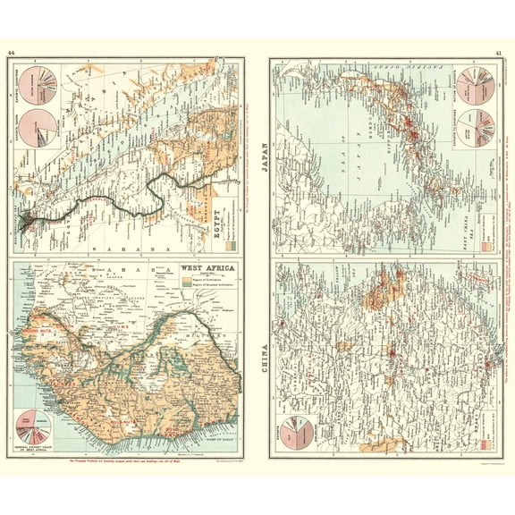 Historic Map - Egypt Japan West Africa China Import Export - Bartholomew 1907 - 23 x 26 - Vintage Wall Art