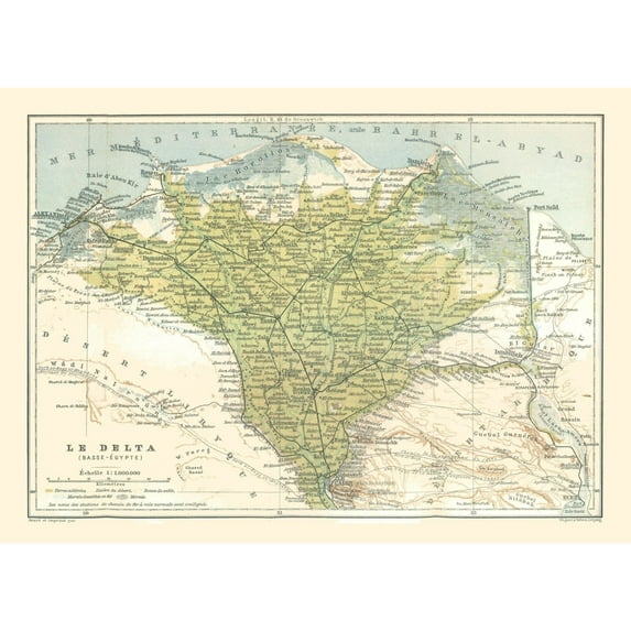 Historic Map - Egypt Nile Delta - Baedeker 1913 - Vintage Wall Art
