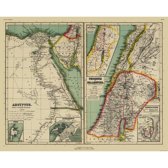 Historic Map - Egypt Palestina Phoenice - Kiepert 1903 - 28.72 x 23 - Vintage Wall Art