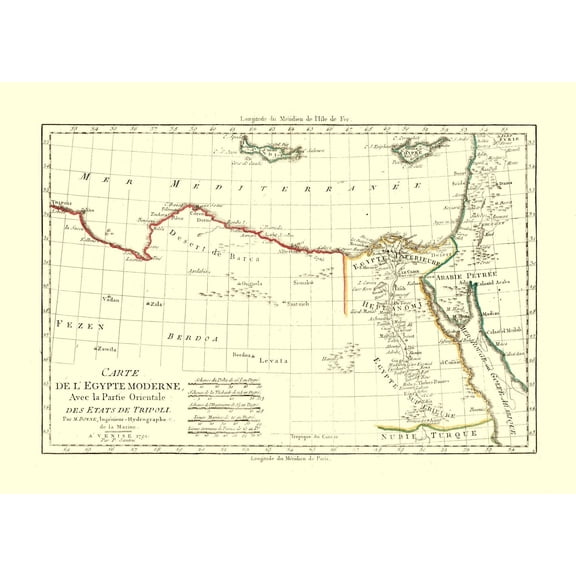 Historic Map - Egypt - Santini 1794 - Vintage Wall Art