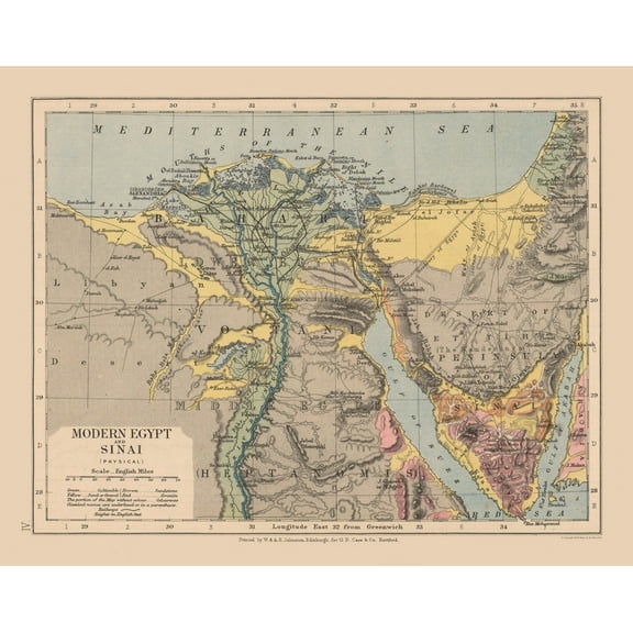 Historic Map - Egypt Sinai - Edinburgh 1878 - 29.06 x 23 - Vintage Wall Art