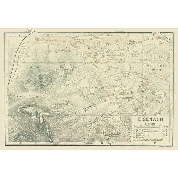 Historic Map - Eisenach Germany - Baedeker 1914 - 33.60 x 23 - Vintage Wall Art