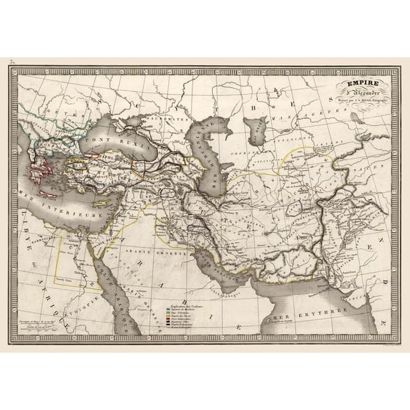 Historic Map - Empire Alexander the Great - Monin 1839 - 31.89 x 23 - Vintage Wall Art