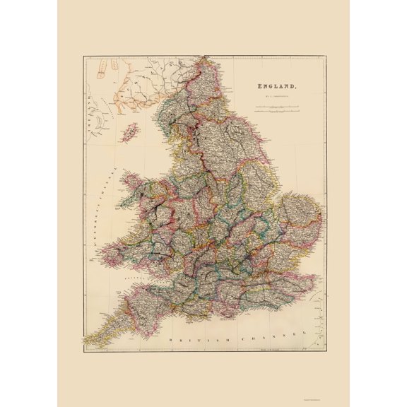 Historic Map - England - Arrowsmith 1844 - 23 x 31.95 - Vintage Wall Art