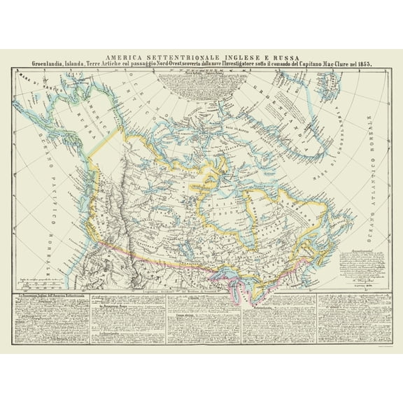Historic Map - English Russian American Territories - Marzolla 1854