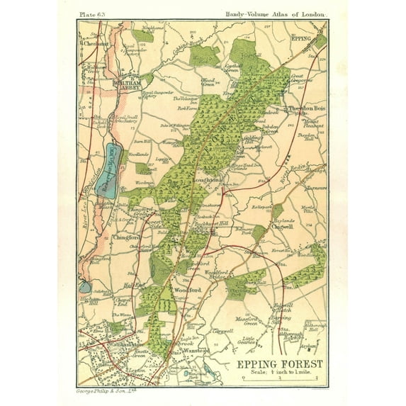 Historic Map - Epping Forest London England - Philip 1904 - Vintage Wall Art
