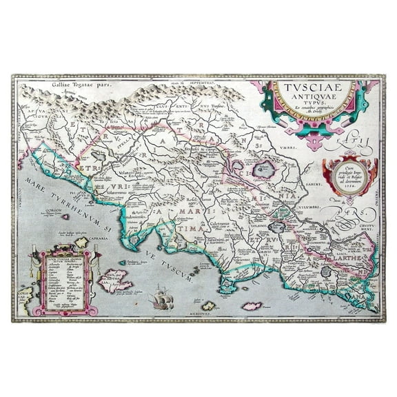 Historic Map - Etruria 1584 Italy Ancient - Ortelius 1584 - 33.90 x 23 - Vintage Wall Art