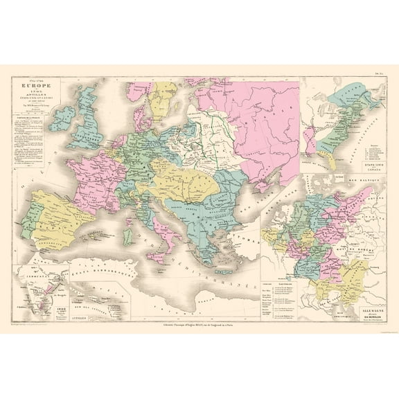 Historic Map - Europe 1715 1789 - Drioux 1882 - 34.04 x 23 - Vintage Wall Art