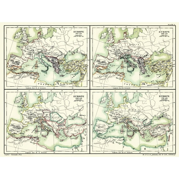 Historic Map - Europe 565 AD 720 AD - Poole 1902 - 30.58 x 23 - Vintage Wall Art