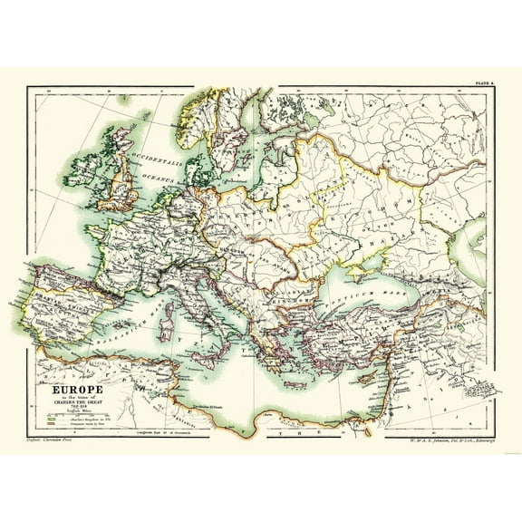 Historic Map - Europe 768-814 Charles the Great - Poole 1902 - 31.00 x 23 - Vintage Wall Art