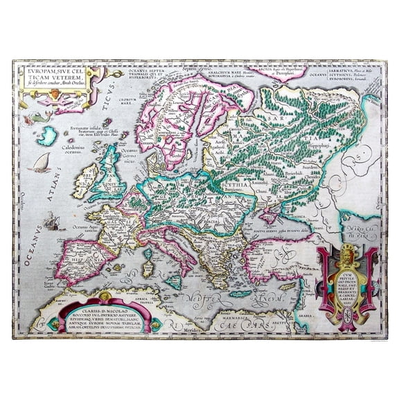 Historic Map - Europe Ancient - Ortelius 1595 - Vintage Wall Art
