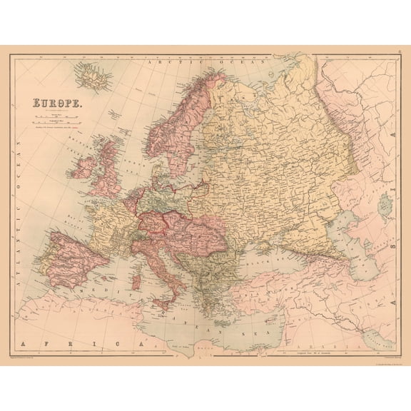 Historic Map - Europe - Black 1867 - 29.39 x 23 - Vintage Wall Art
