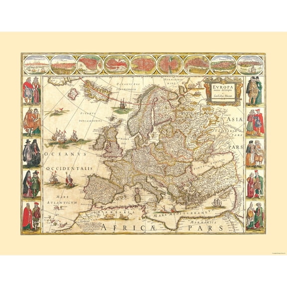 Historic Map - Europe - Blaeu 1665 - Vintage Wall Art