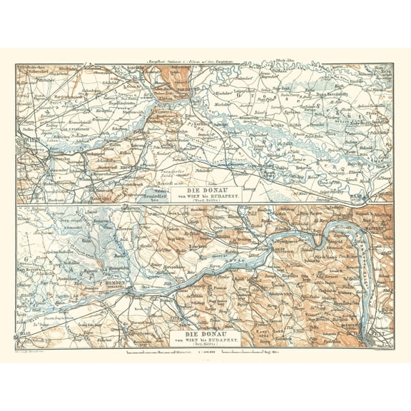 Historic Map - Europe Danube River Vienna Budapest - Baedeker 1896