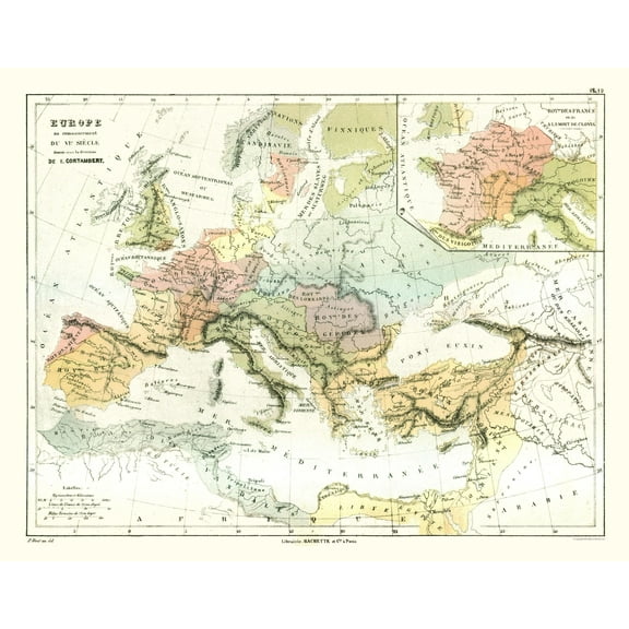 Historic Map - Europe Early 6th Century - Cortambert 1880 - 29.29 x 23 - Vintage Wall Art