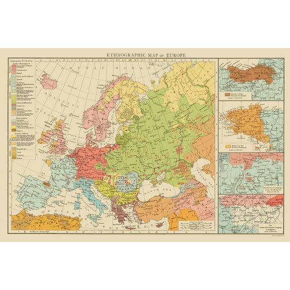 Historic Map - Europe Ethnic Distribution - Times London 1895 - 23 x 34.40 - Vintage Wall Art