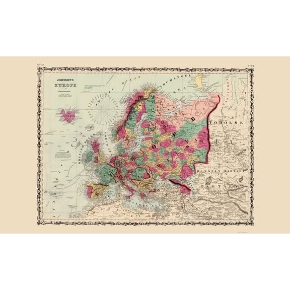 Historic Map - Europe - Johnson 1860 - 23 x 37.57 - Vintage Wall Art