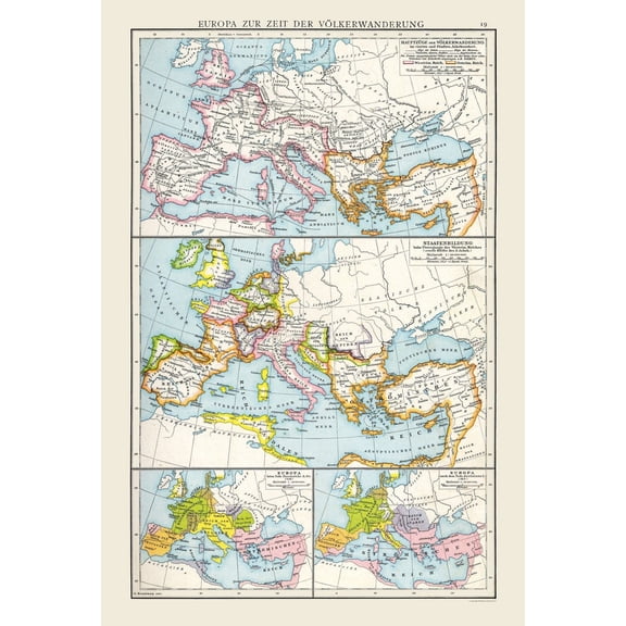 Historic Map - Europe Migrations - Droysen 1886 - Vintage Wall Art