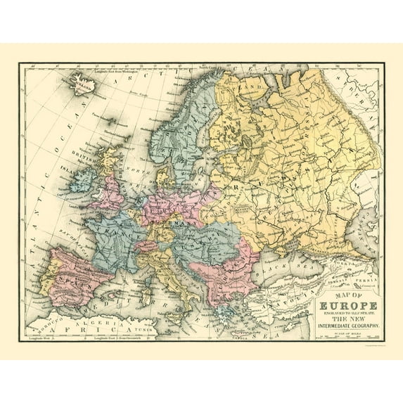 Historic Map - Europe - Mitchell 1869 - 29.16 x 23 - Vintage Wall Art
