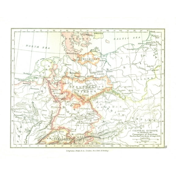 Historic Map - Europe Napoleonic Campaigns 1806 - Gardiner 1902 - 28..60 x 23 - Vintage Wall Art