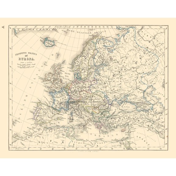 Historic Map - Europe Political Boundaries - Santini 1794 - 28.80 x 23 - Vintage Wall Art
