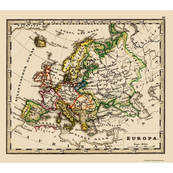 Historic Map - Europe - Stieler 1852 - 23 x 26.04 - Vintage Wall Art