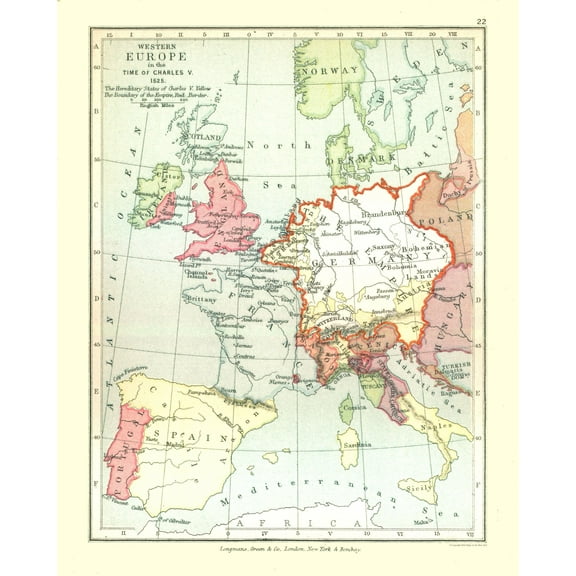 Historic Map - Europe Western 1525 - Gardiner 1902 - 23 x 28.64 - Vintage Wall Art