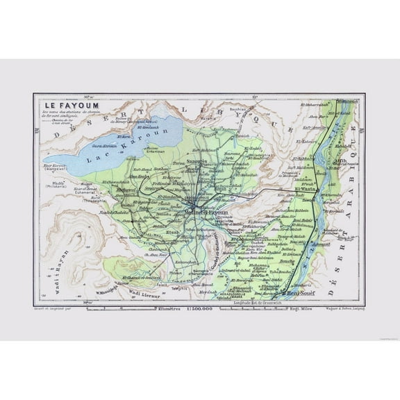 Historic Map - Faiyum Egypt - Baedeker 1913 - 32.59 x 23 - Vintage Wall Art