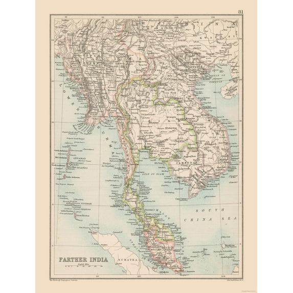 Historic Map - Farther India - Bartholomew 1892 - Vintage Wall Art