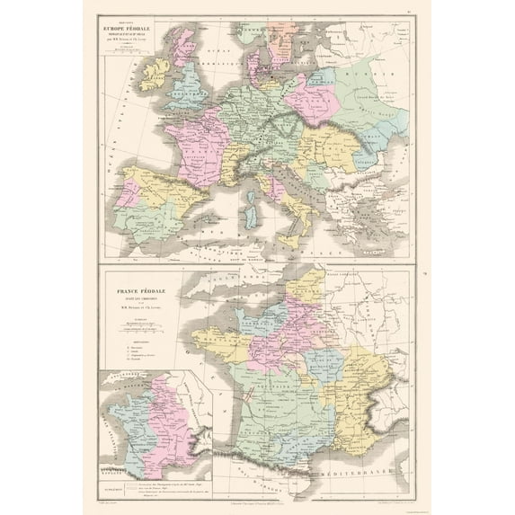 Historic Map - Feudal Europe 888 1095 Before Crusades - Drioux 1882 - 23 x 33.95 - Vintage Wall Art