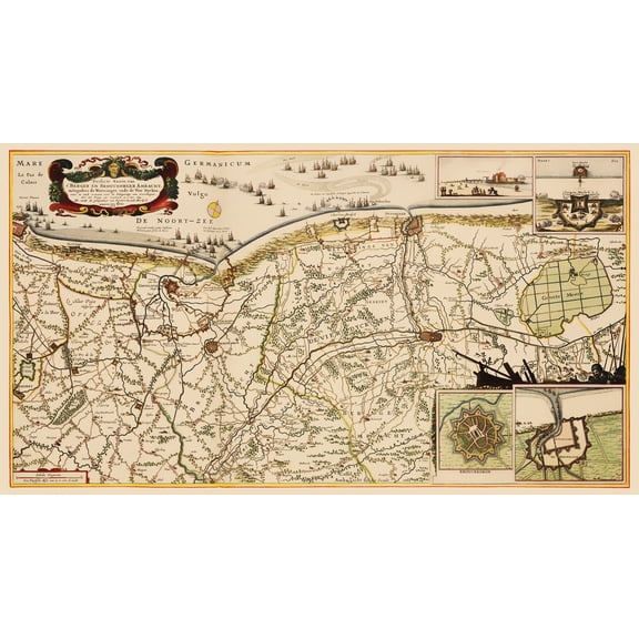 Historic Map - Flanders Belgium Coastal Region - Visscher 1658 - 23 x 41.66 - Vintage Wall Art