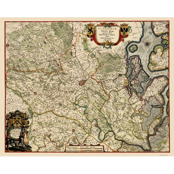 Historic Map - Flanders Belgium - Janssonius 1682 - Vintage Wall Art