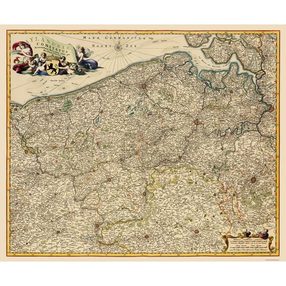 Historic Map - Flanders Belgium - Visscher 1680 - 23 x 27.72 - Vintage Wall Art