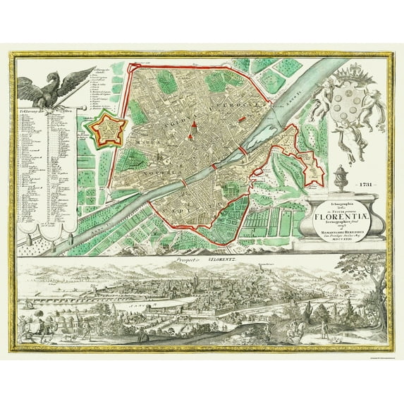 Historic Map - Florence Italy - Homann 1731 - Vintage Wall Art