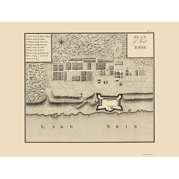 Historic Map - Fort Erie Ontario Canada - Collot 1796 - 23 x 30.45 - Vintage Wall Art