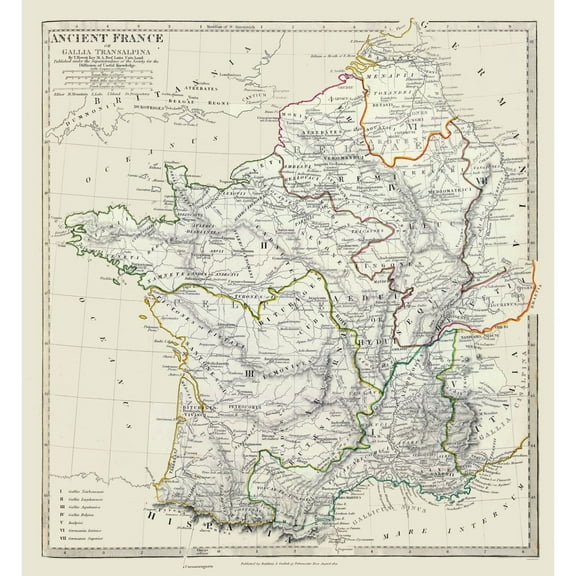 Historic Map - France Ancient - Hewitt 1830 - 23 x 24.90 - Vintage Wall Art