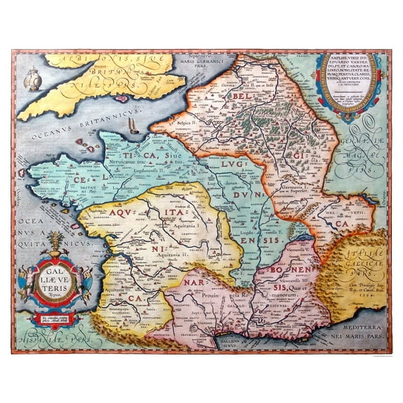 Historic Map - France Ancient - Ortelius 1570 - 28.36 x 23 - Vintage Wall Art